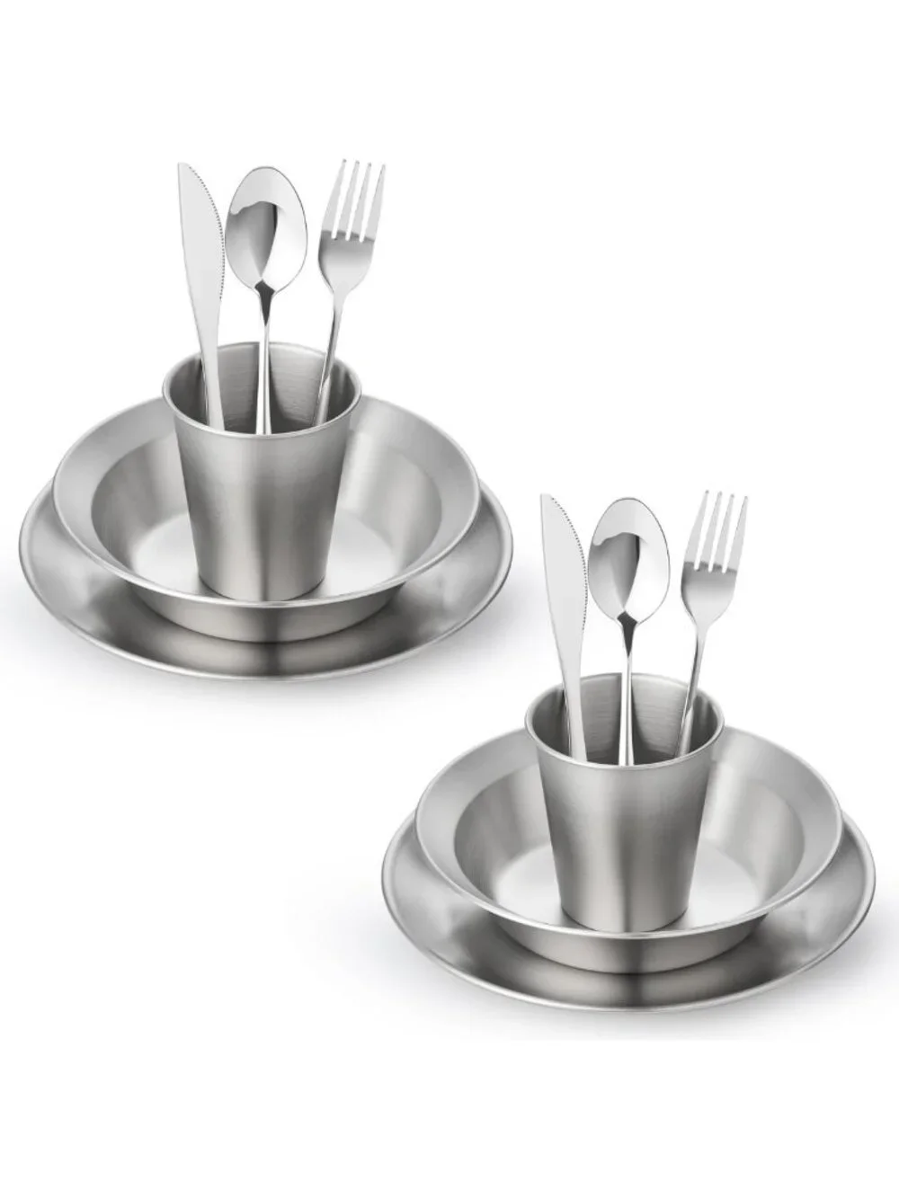 All-in-One Stainless Steel Camping Cookware Set for 1-4, Mess Kit with Plates